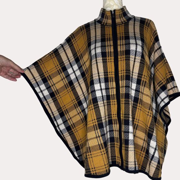 Jones New York Signature Dolman Sleeve Jacket Poncho Plaid Gold S M - Picture 3 of 11